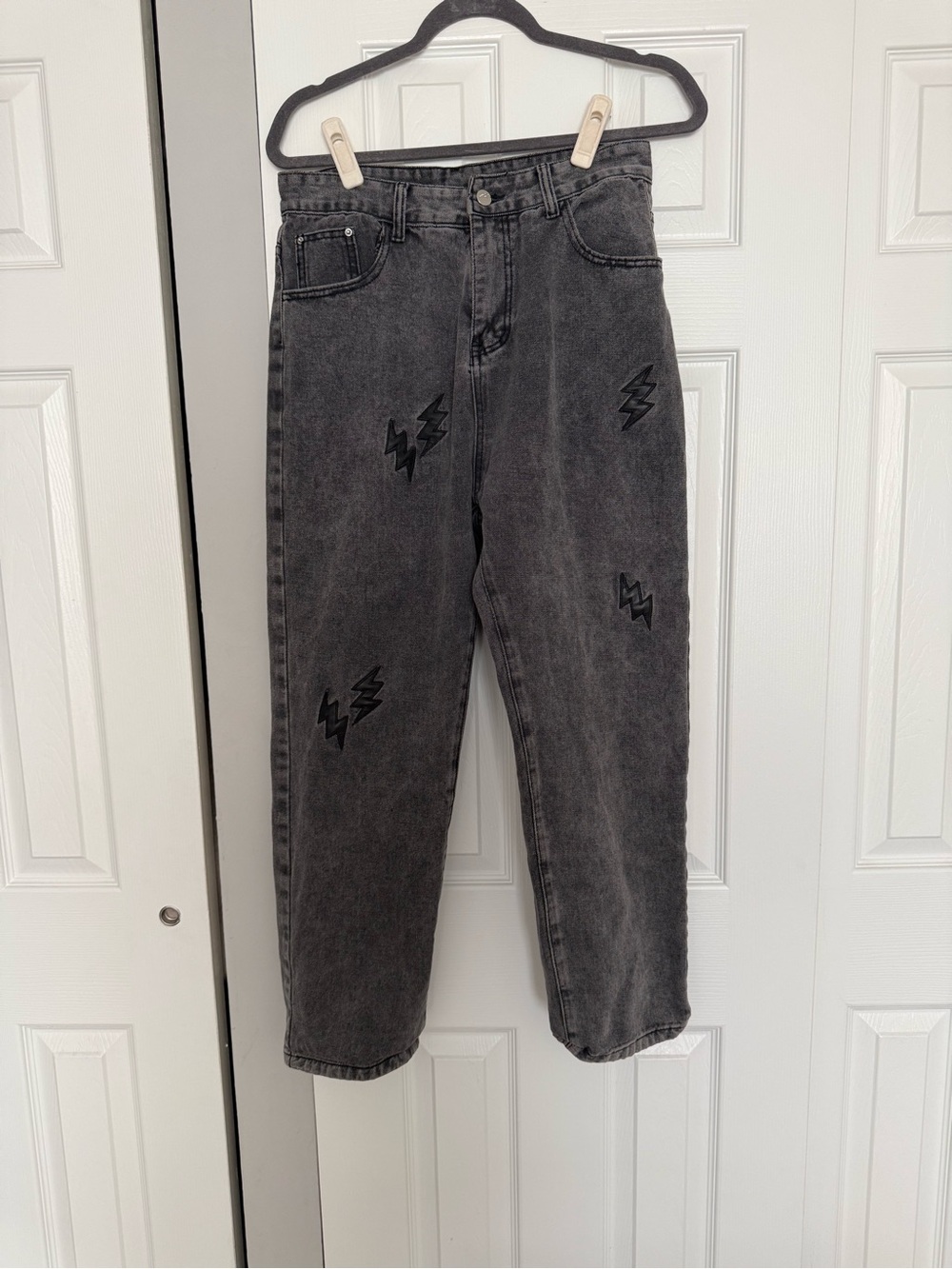 Black Washed Lightning Embroidered Jeans